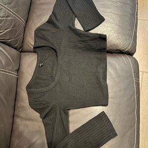 Black and Grey Long Sleeve Crop Top